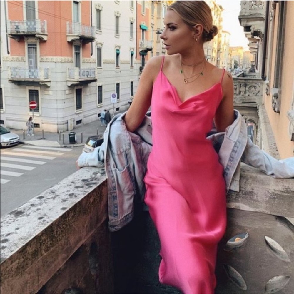 NWT Zara pink satin slip dress Sz M